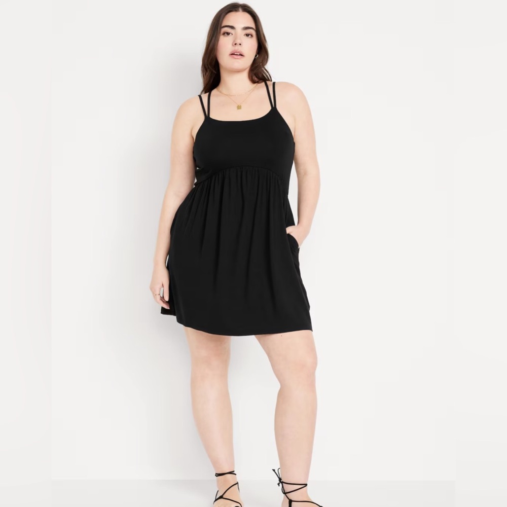 Fit & Flare Strappy Mini Dress (BLACK)